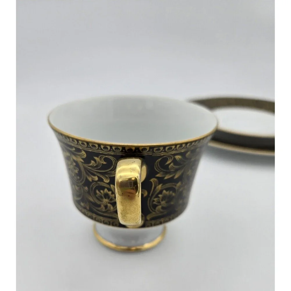 Vintage Sango Richelieu 3756 Cup Saucer Plate Set‎ Black Gold Japan